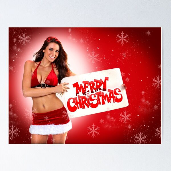 Item preview, Sexy Santa's Helpers Holiday postcard on Red 3D Background with Snowflakes designed and sold by Anton Oparin.