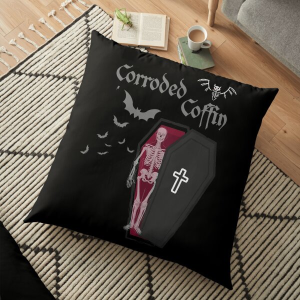 Corroded Coffin Band Horror Skeleton Retro: Hawkins High School,eddie munson Floor Pillow