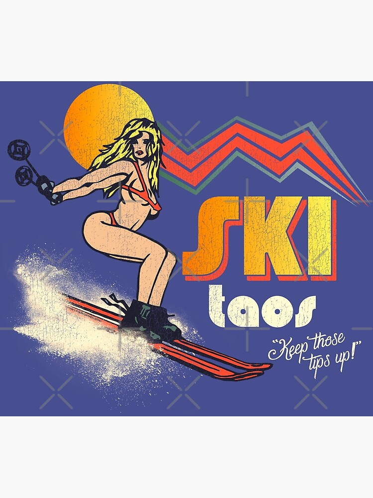 70年代 ビンテージ SKIPOLES＆SKI スキー デザイン ポスター Ski Taos 70s/80s Retro Souvenir Style Skiing