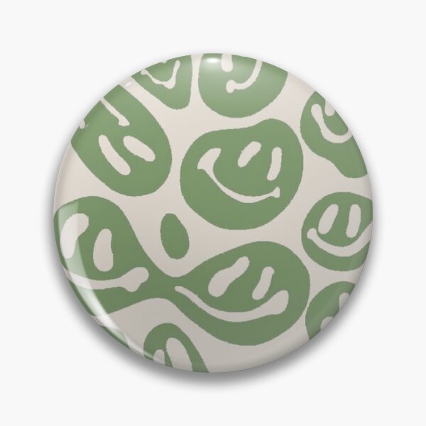 Item preview, green smiley positivity aesthetic pin designed and sold by madebylauren.