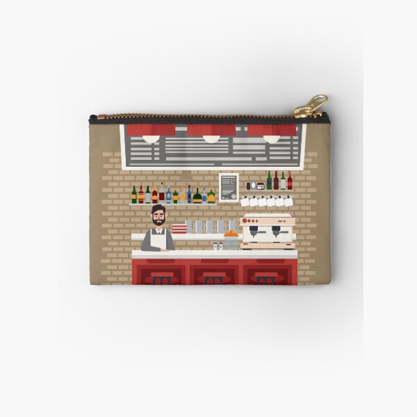 Item preview, Cafe Interior. Different Beverages. Coffee Maker. Barman. Bar Table. European Cafe. Bistro, Restaurant, Coffee House. Vector illustration. Flat Style designed and sold by ivector.
