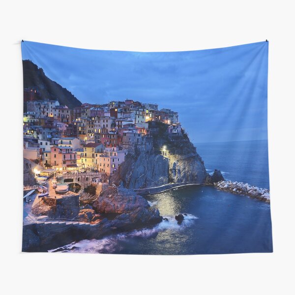 Cinque Terre Italy Sunset Ocean Cliffs Tapestry