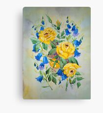 Blue bell and Yellow Roses Canvas Print
