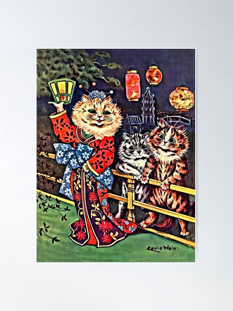 Vintage Louis Wain Geisha Cat Art Board Print for Sale by TeeARTHY