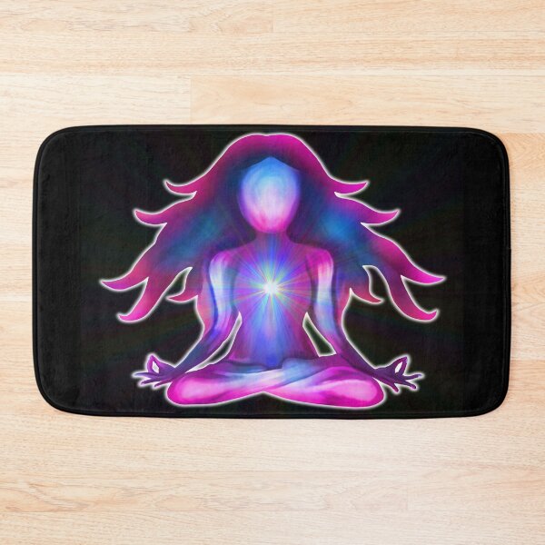 Item preview, Psychedelic Glowing Pink Blue Yoga Silhouette designed and sold by Deborah Camp.