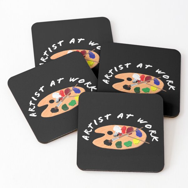 Item preview, Artist at Work. Wooden Artist Palette with Colorful Paints and Brushes. White Lettering. Black Background. designed and sold by ArtByLM.
