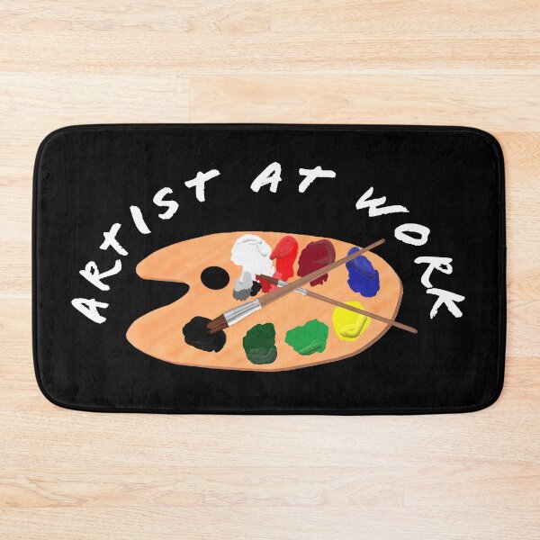 Item preview, Artist at Work. Wooden Artist Palette with Colorful Paints and Brushes. White Lettering. Black Background. designed and sold by ArtByLM.