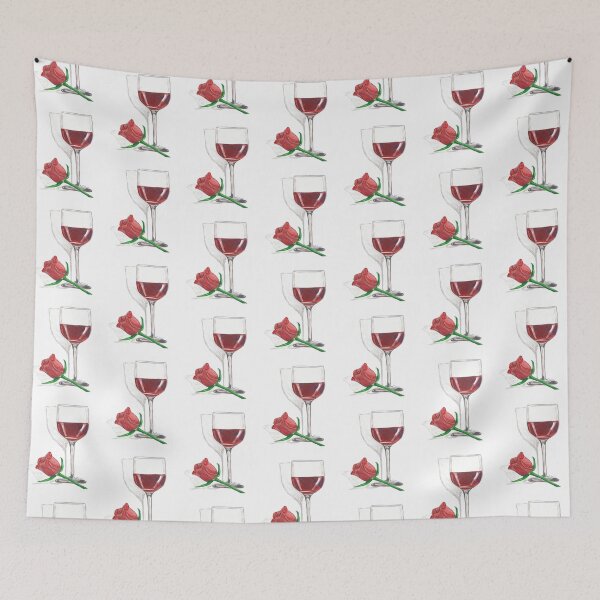 Item preview, Love is in the Air Wine Glass and Rose Hand Drawn Design designed and sold by AliCatOriginals.