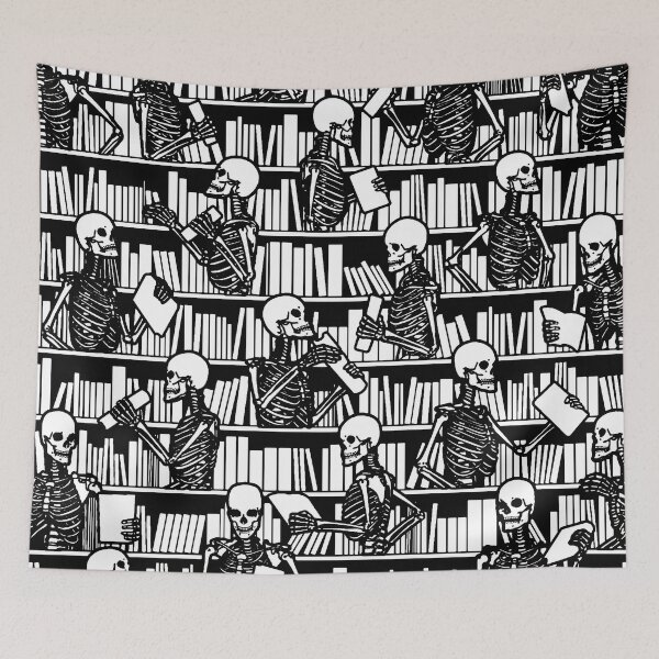Item preview, Bookish Public Library Skeleton Goth Librarian Books Pattern designed and sold by GrandeDuc.