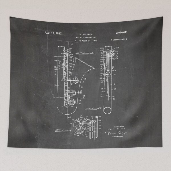 Item preview, Selmer Saxophone Patent - Saxophone Art - Black Chalkboard designed and sold by patentpress.