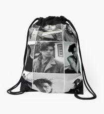 cole sprouse black and white aesthetic collage Drawstring Bag