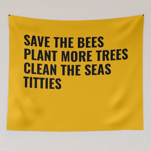 Item preview, Save the Bees Plant More Trees Clean the Seas Titties Shirt, Tshirt, Save the Bees Yellow Tee, Funny Poetry, Back Print designed and sold by pierrelaidesign.