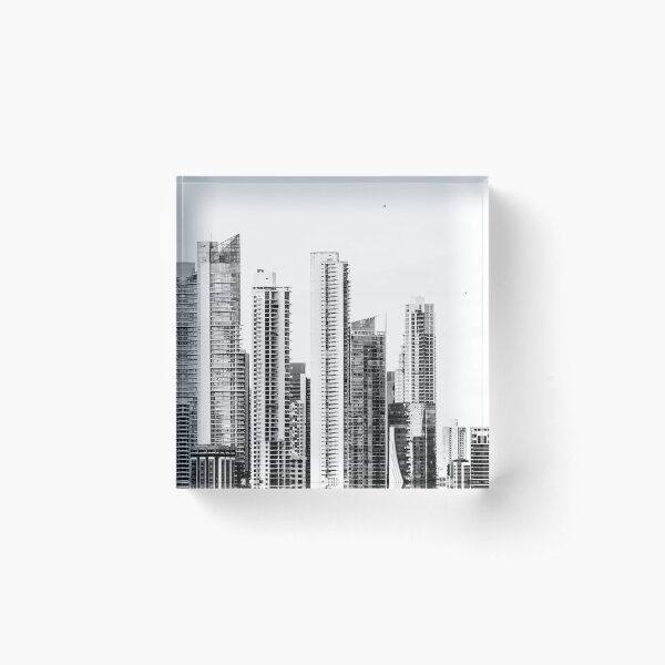 Panama skyline in black-and-white Acrylic Block