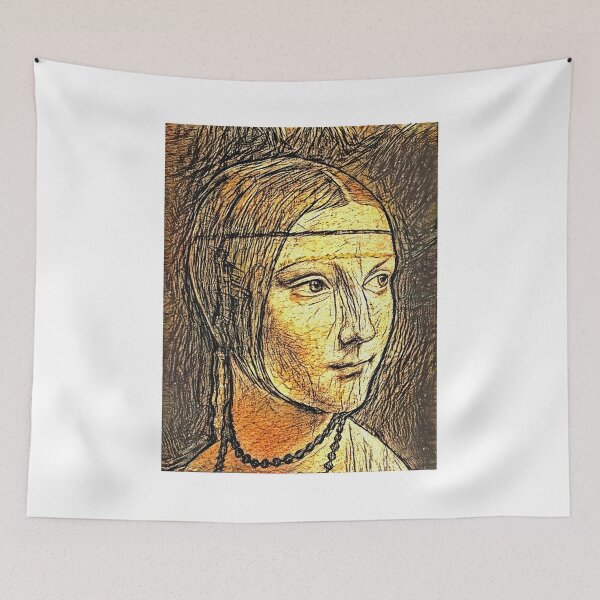 Item preview, Portrait of Cecilia Gallerani - pen sketch recreation of a Leonardo da Vinci painting designed and sold by NickoPrints.