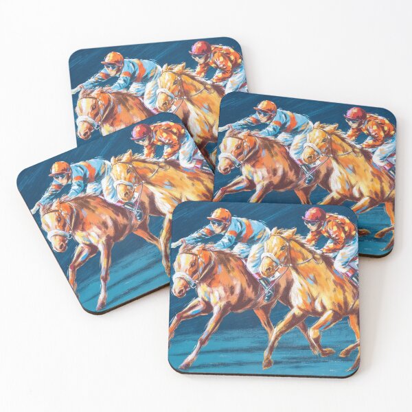 Item preview, Horse racing at the racetrack by two jockeys.  designed and sold by Stef Ringoot, cartoons and illustrations.