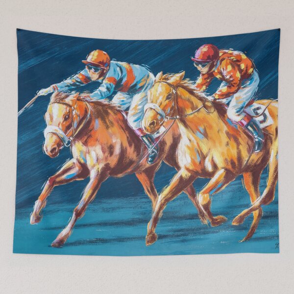 Item preview, Horse racing at the racetrack by two jockeys.  designed and sold by Stef Ringoot, cartoons and illustrations.