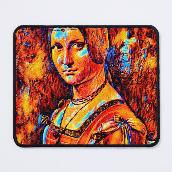 Item preview, La Belle Ferronniere by Leonardo da Vinci - colorful dark orange recreation designed and sold by NickoPrints.