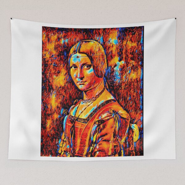 Item preview, La Belle Ferronniere by Leonardo da Vinci - colorful dark orange recreation designed and sold by NickoPrints.