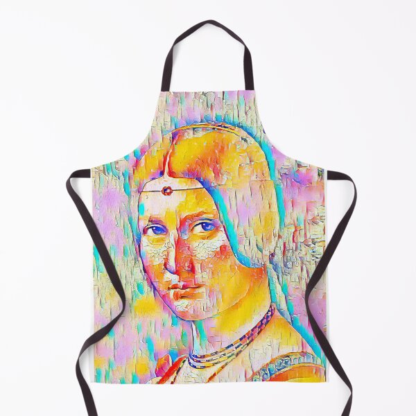 Item preview, La Belle Ferronniere by Leonardo da Vinci - colorful palette knife oil texture designed and sold by NickoPrints.