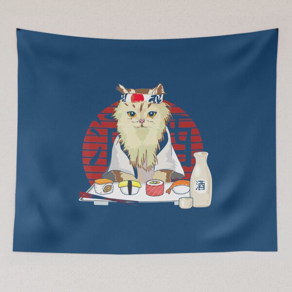 Item preview, Sushi Cat Japanese Cherry Blossom Persian Cat Vintage designed and sold by KaiRuiwe.