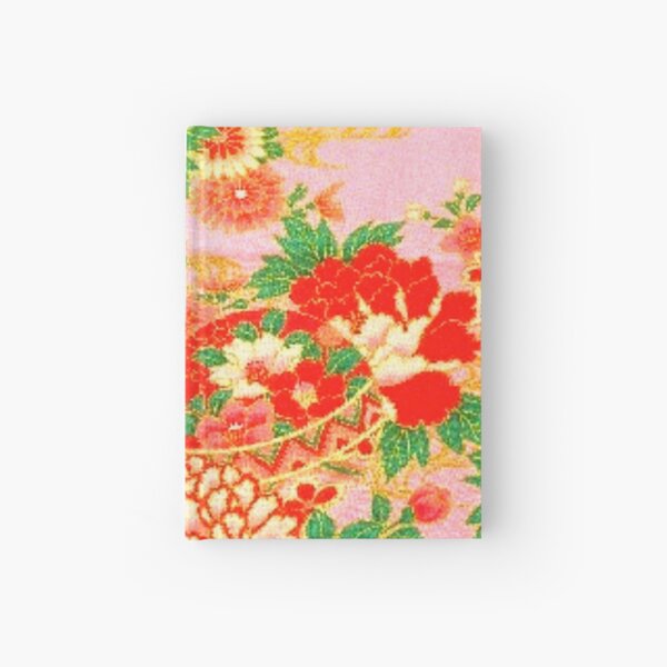 Ancient Traditional Japanese Kimono Pattern | Japanese Art | Pink Orange Golden Gold Green Hardcover Journal