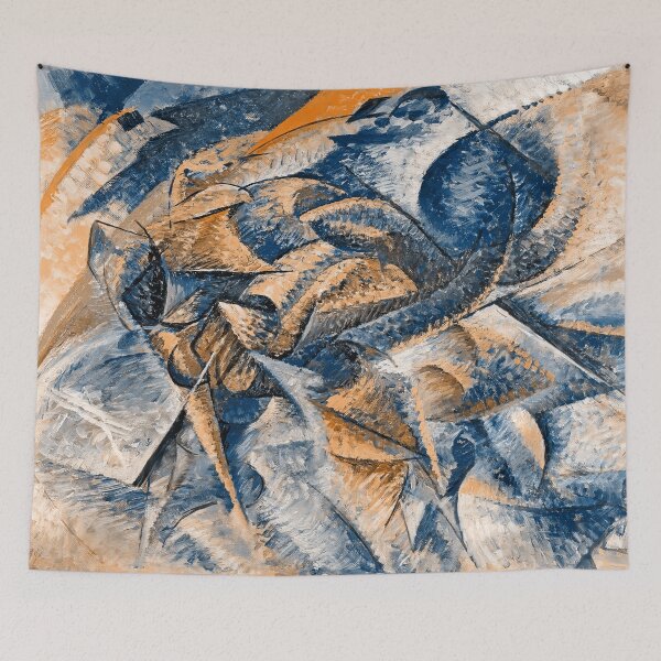Item preview, Dynamism of a Cyclist by Umberto Boccioni - digital recreation in blue and orange designed and sold by NickoPrints.