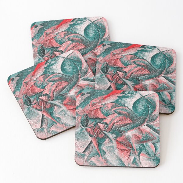 Item preview, Dynamism of a Cyclist by Umberto Boccioni – digital recreation in mallard green and red designed and sold by NickoPrints.