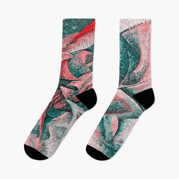 Item preview, Dynamism of a Cyclist by Umberto Boccioni – digital recreation in mallard green and red designed and sold by NickoPrints.