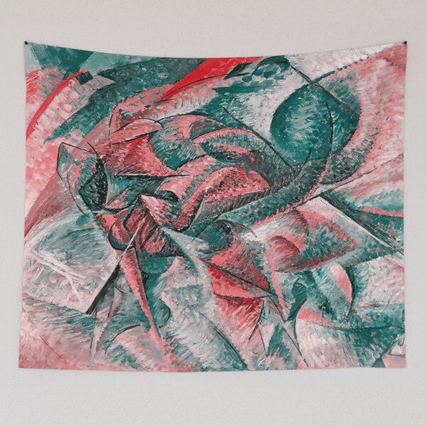 Item preview, Dynamism of a Cyclist by Umberto Boccioni – digital recreation in mallard green and red designed and sold by NickoPrints.