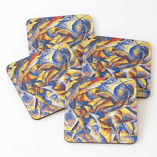 Item preview, Dynamism of a Cyclist by Umberto Boccioni - colorful digital recreation in blue, yellow and red designed and sold by NickoPrints.