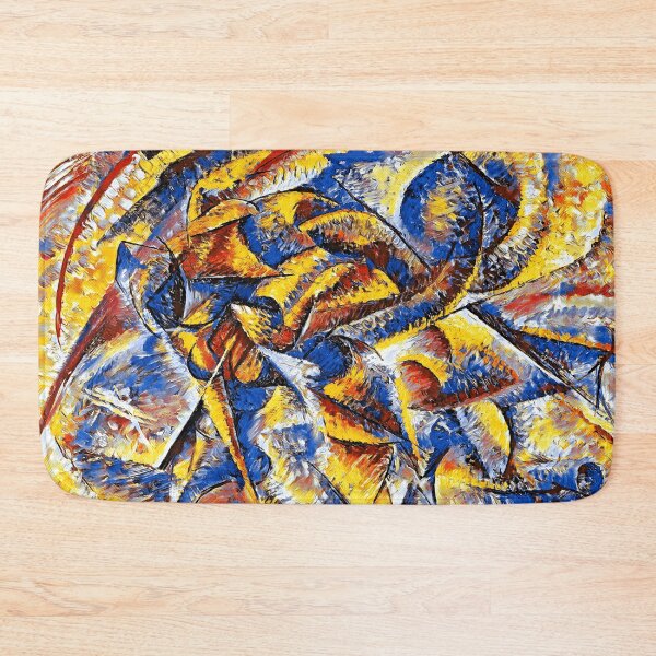 Item preview, Dynamism of a Cyclist by Umberto Boccioni - colorful digital recreation in blue, yellow and red designed and sold by NickoPrints.