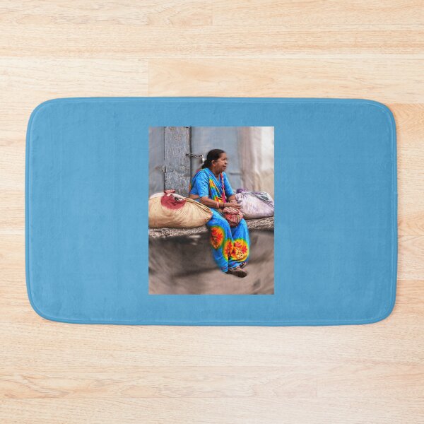 Item preview, Woman resting with sacks of cloth designed and sold by indiafrankk.