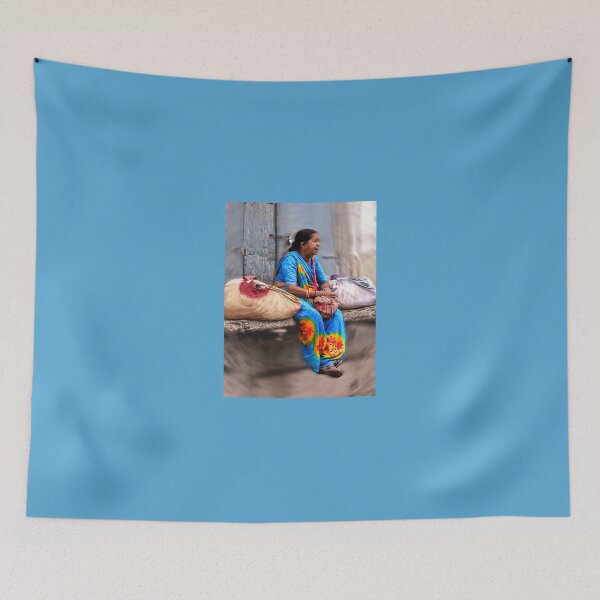 Item preview, Woman resting with sacks of cloth designed and sold by indiafrankk.