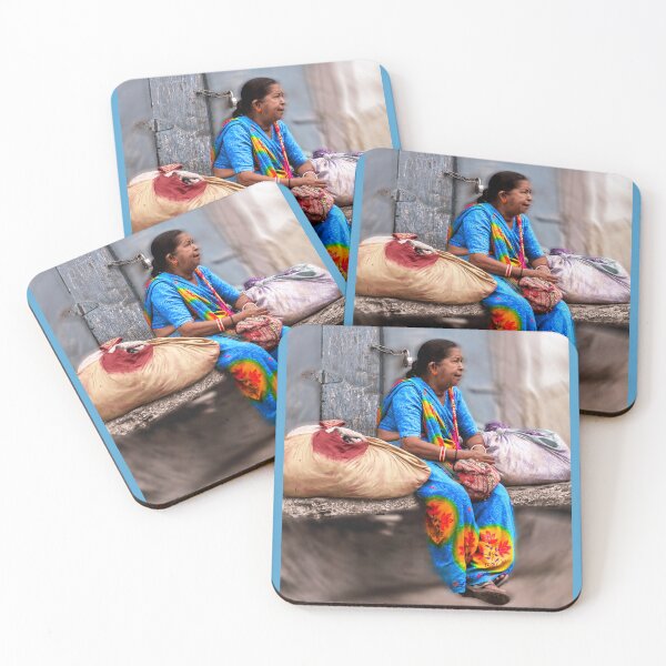 Item preview, Woman resting with sacks of cloth designed and sold by indiafrankk.