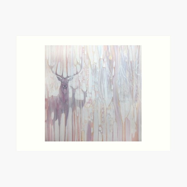 Spirit Guides - deer in a winter forest, art nouveau style Art Print