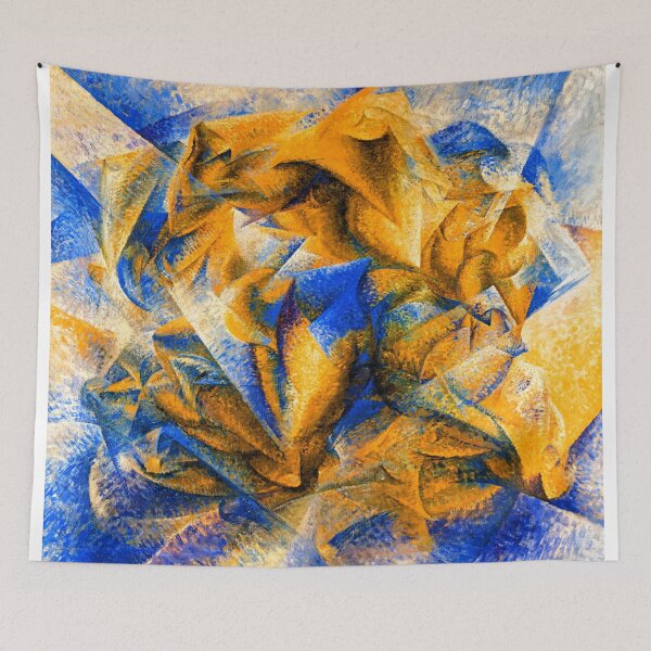 Artikelvorschau, Dynamism of a Soccer Player by Umberto Boccioni - digital recreation in blue and orange entworfen und verkauft von NickoPrints.