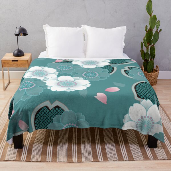 Item preview, Pink White Teal Floral Japanese Sakura Kimono Pattern designed and sold by Vicky Brago-Mitchell®.