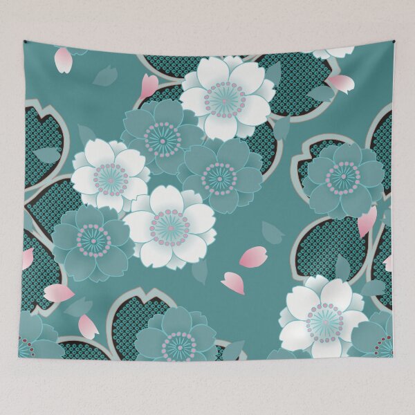 Item preview, Pink White Teal Floral Japanese Sakura Kimono Pattern designed and sold by Vicky Brago-Mitchell®.