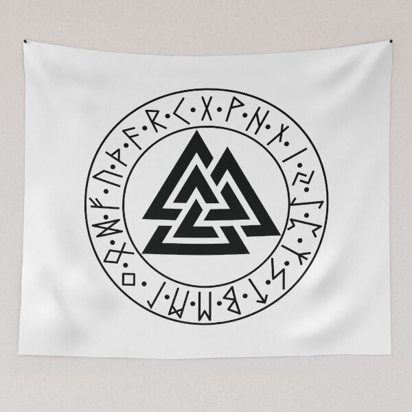 Item preview, Valknut Odin's Knot Futhark Circle black designed and sold by AgeOfHeroes.