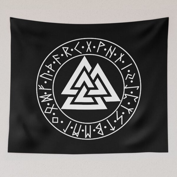 Item preview, Valknut Odin's Knot Futhark Circle white designed and sold by AgeOfHeroes.