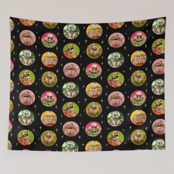 Item preview, Colourful cute peacock jumping spiders with water droplet hats pattern designed and sold by AJPaint.