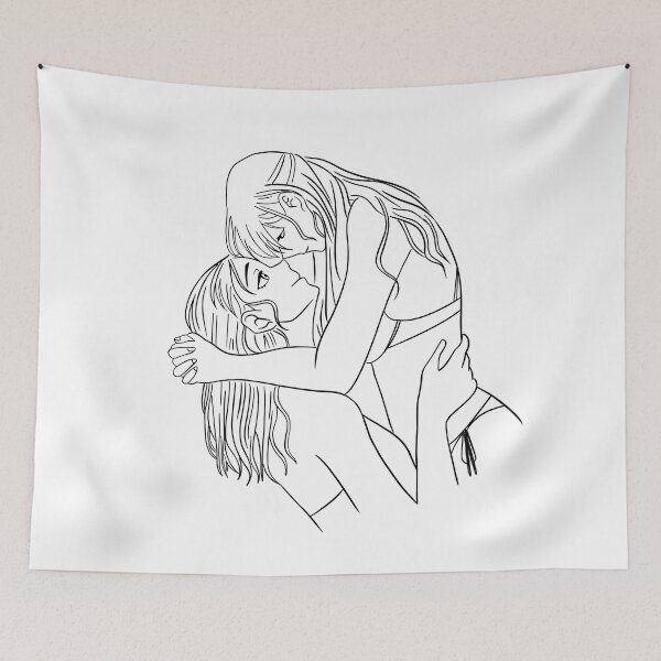 Item preview, Lesbian Hugs Line Art Print | Lesbian Couple Drawing designed and sold by Regenbogenn.