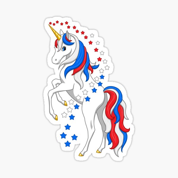 American Flag Patriotic Red White Blue Unicorn Sticker