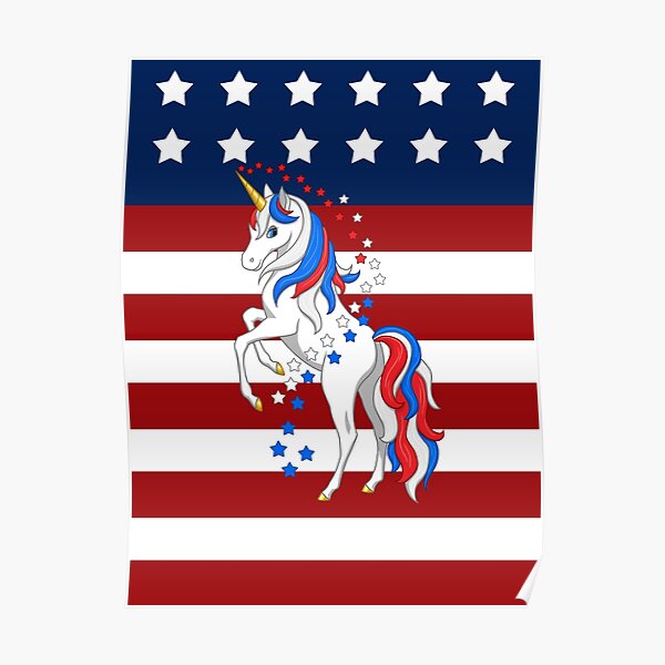 American Flag Patriotic Red White Blue Unicorn Poster