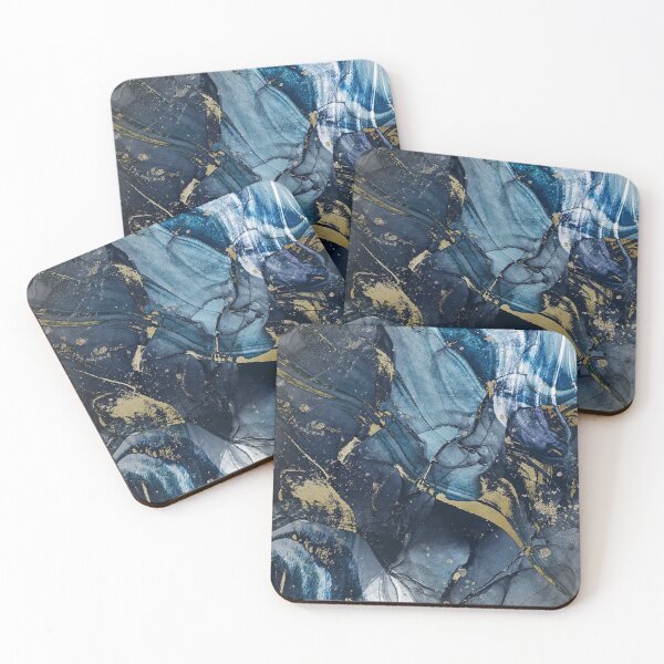 Item preview, Shades of blue and gold streaks marble print designed and sold by HadeeeeL.
