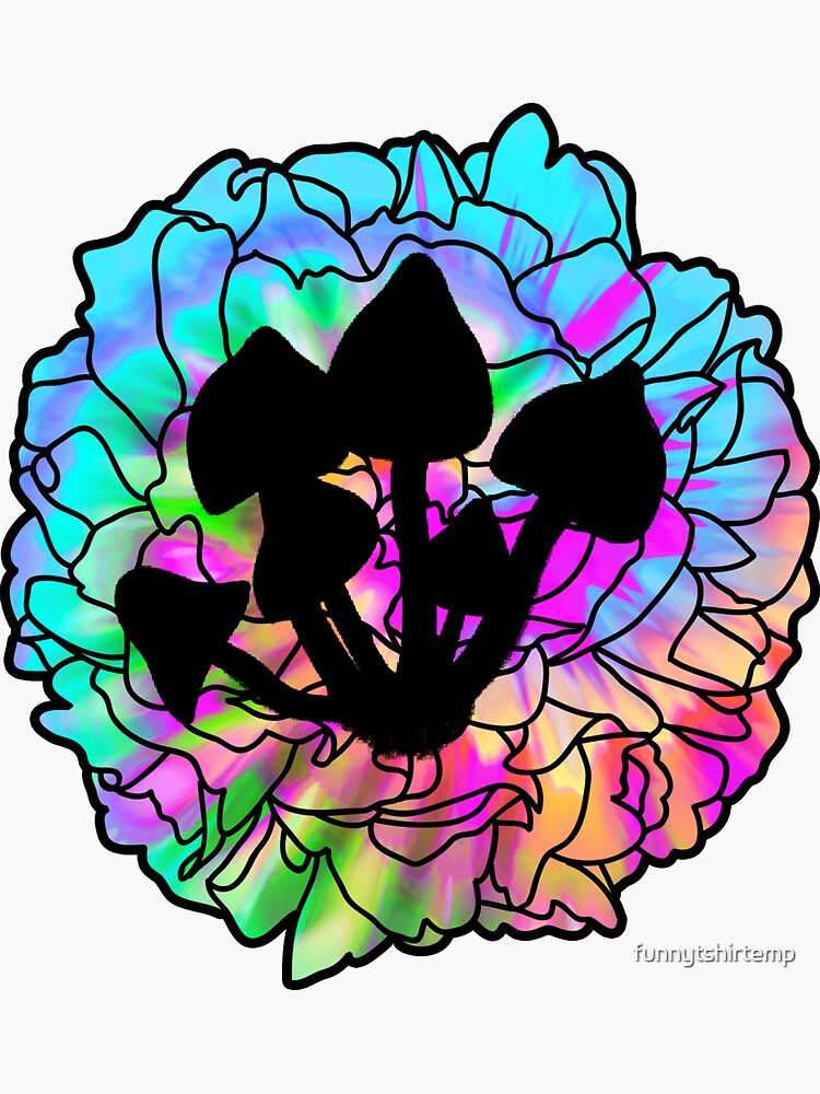 "Tie Dye Mushroom Silhouette Hippie Aesthetic Mycology" Sticker for