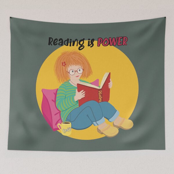 Item preview, Reading is power, girl focusing on reading a book designed and sold by marina63.