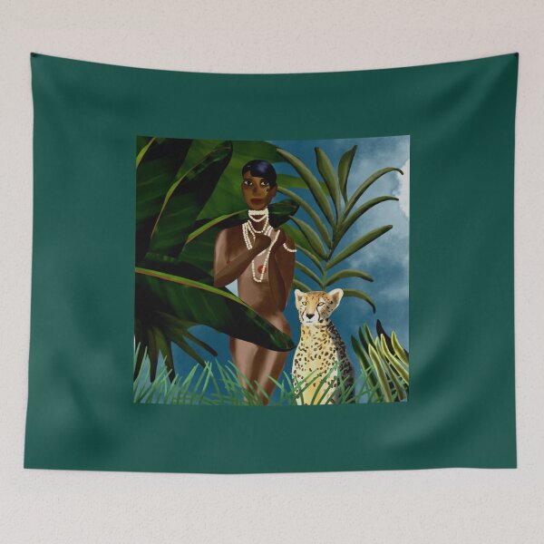 Item preview, Original illustration Skiair Joséphine Baker in the jungle with her cheetah dressed in a pearl neckl designed and sold by ElmerHenry911.