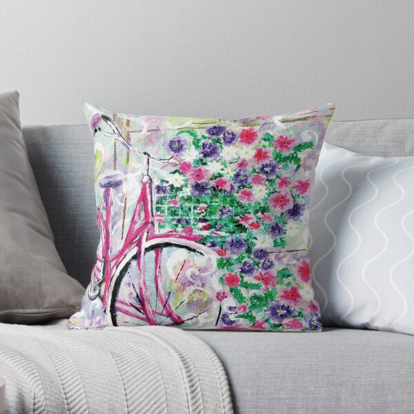 Bicycle with flowers Throw Pillow
