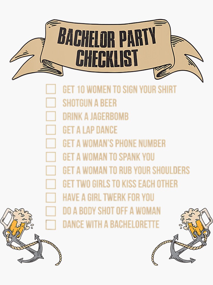 "Bachelor Party Checklist" Sticker for Sale by greatblackboard Redbubble